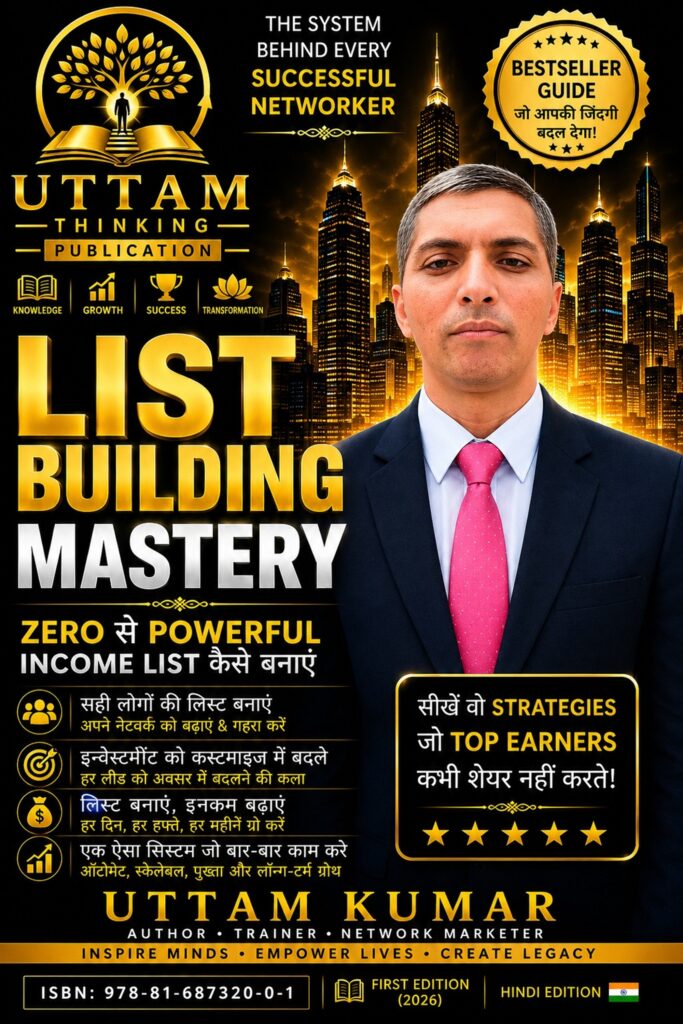 Uttam Kumar – Author, Thinker & Direct Selling Mentor List Building Mastery पुस्तक का कवर – लेखक उत्तम कुमार