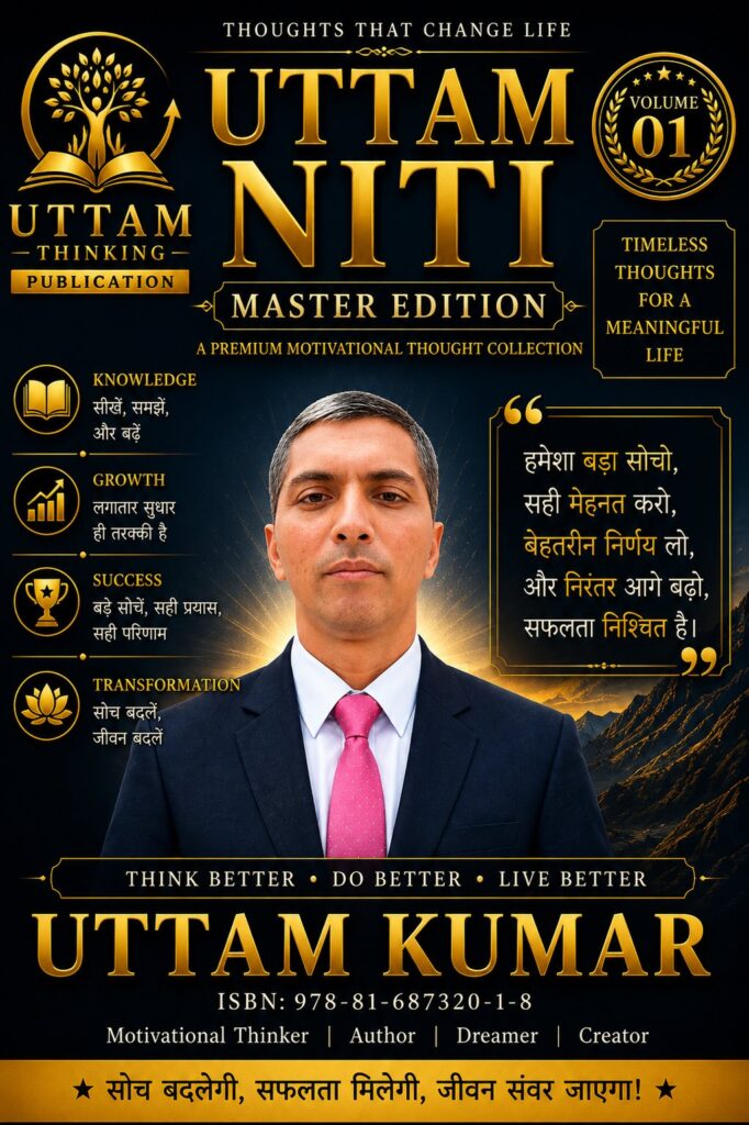 Uttam Kumar – Author, Thinker & Direct Selling Mentor UTTAM NITI Master Edition Volume 01 पुस्तक का कवर – लेखक उत्तम कुमार